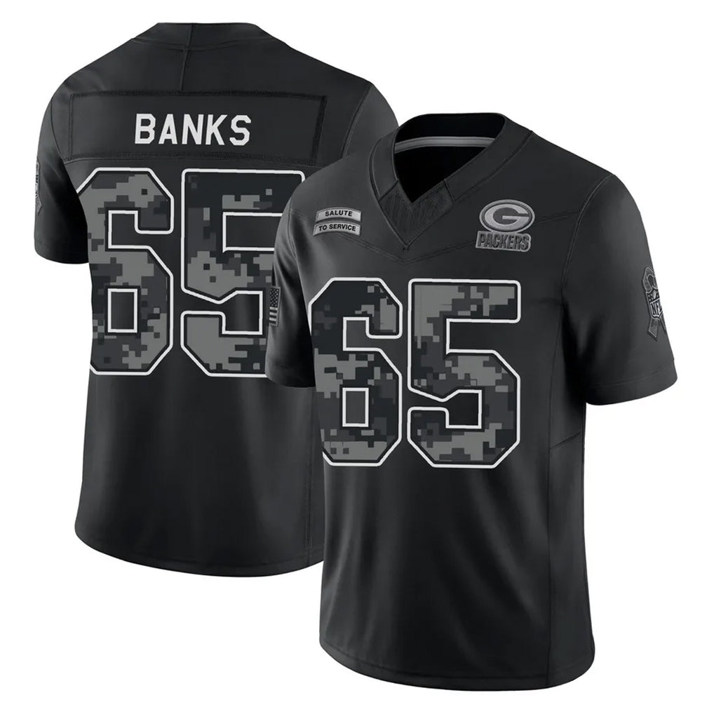 GB.Packers #65 Aaron Banks Player Black Limited 2026 Salute to Service Home Game Kdoa Stitched Jerseys