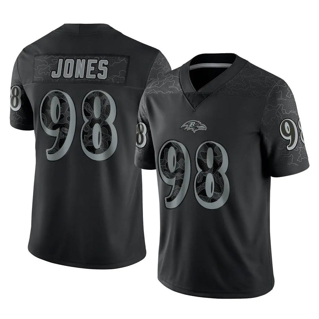 B.Ravens #98 Travis Jones Player Black REFLECTIVE Limited Kdoa Stitched Jerseys