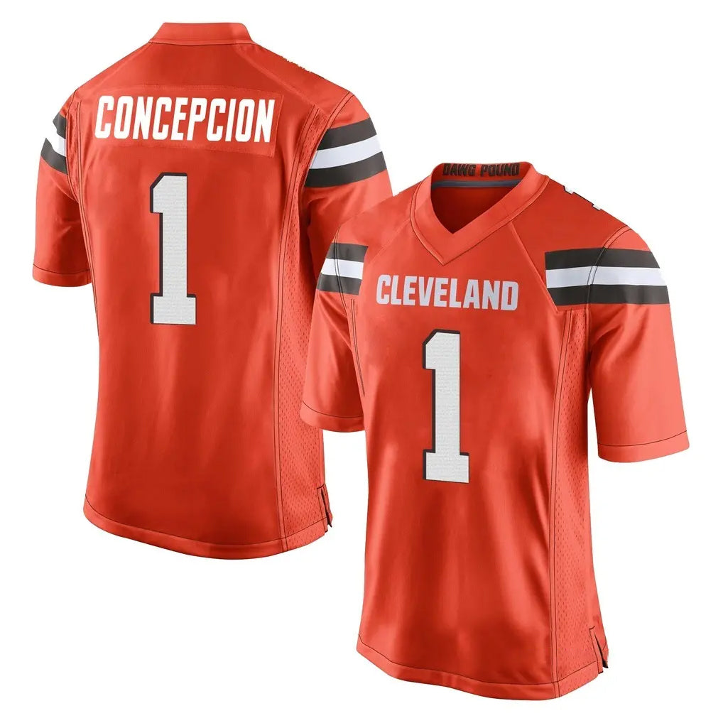 C.Browns #1 KC Concepcion Player Orange Home Game Kdoa Stitched Jerseys