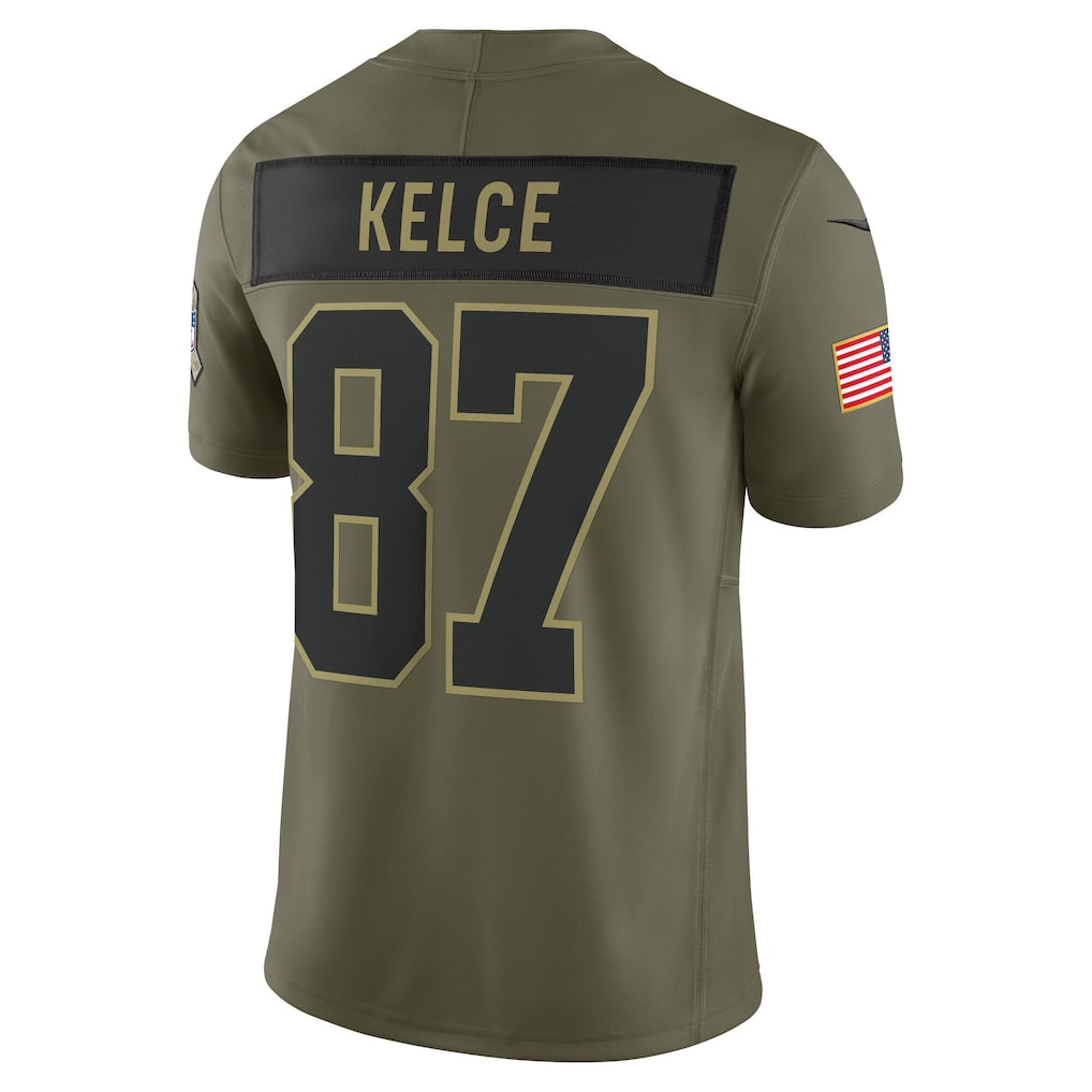 Kdoa KC.Chiefs #87 Travis Kelce Olive 2025 Salute to Service Limited Jersey