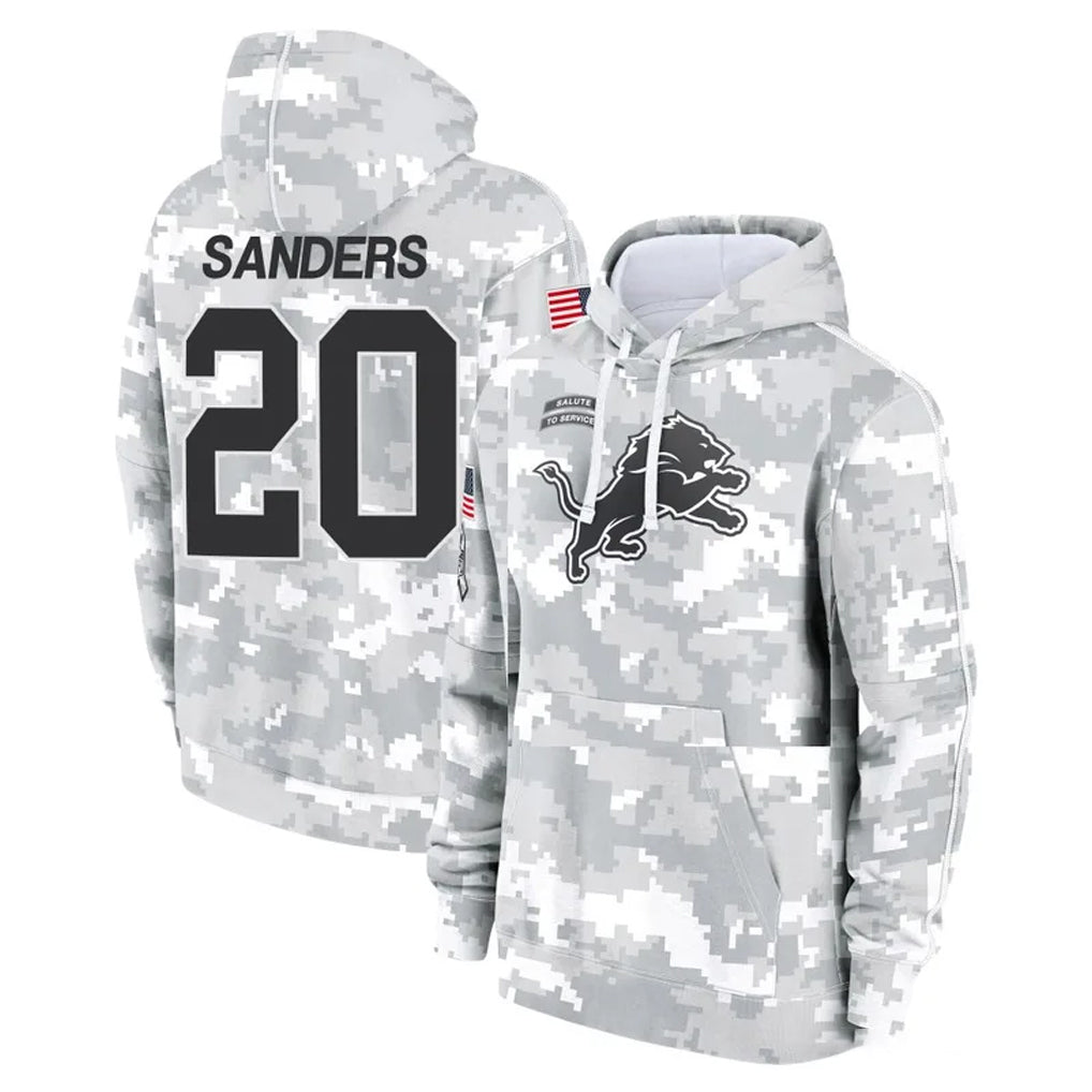 D.Lions #20 Barry Sanders Player Arctic Camo Salute to Service Hoodies Limited Game Kdoa Stitched Jerseys