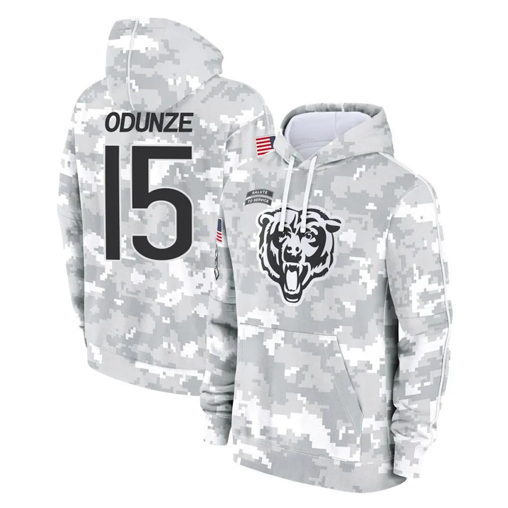 C.Bears #15 Rome Odunze Player Arctic Camo Salute to Service Pullover Hoodies Limited Kdoa Stitched Jerseys