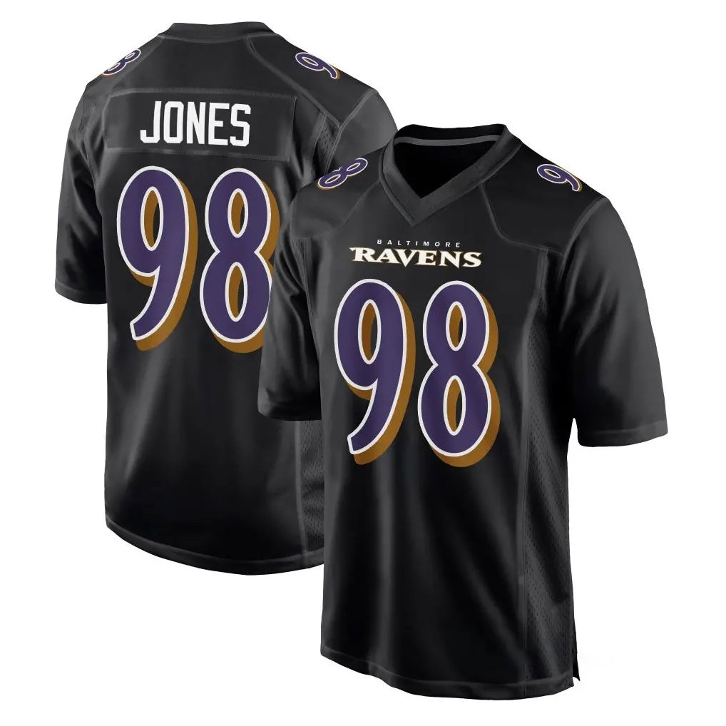 B.Ravens #98 Travis Jones Player Black Carbon Fashion Home Game Kdoa Stitched Jerseys