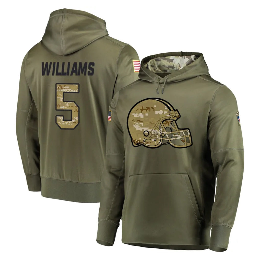 C.Browns #5 Quincy Williams Player Olive Salute to Service Pullover Hoodies Home Game Kdoa Stitched Jerseys