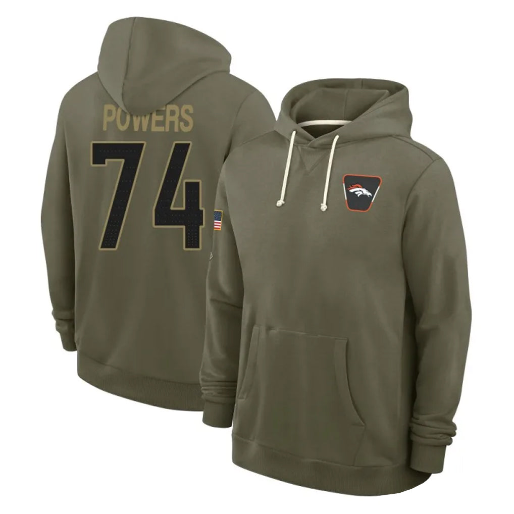 D.Broncos #74 Ben Powers Player Olive Salute to Service Pullover Hoodies Limited Kdoa Stitched Jerseys