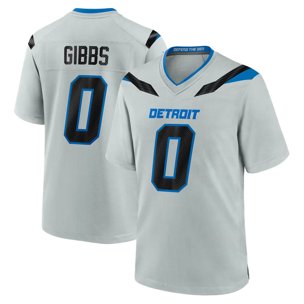 D.Lions #0 Jahmyr Gibbs Player Silver 2026 Rivalries Collection Home Game Kdoa Stitched Jerseys