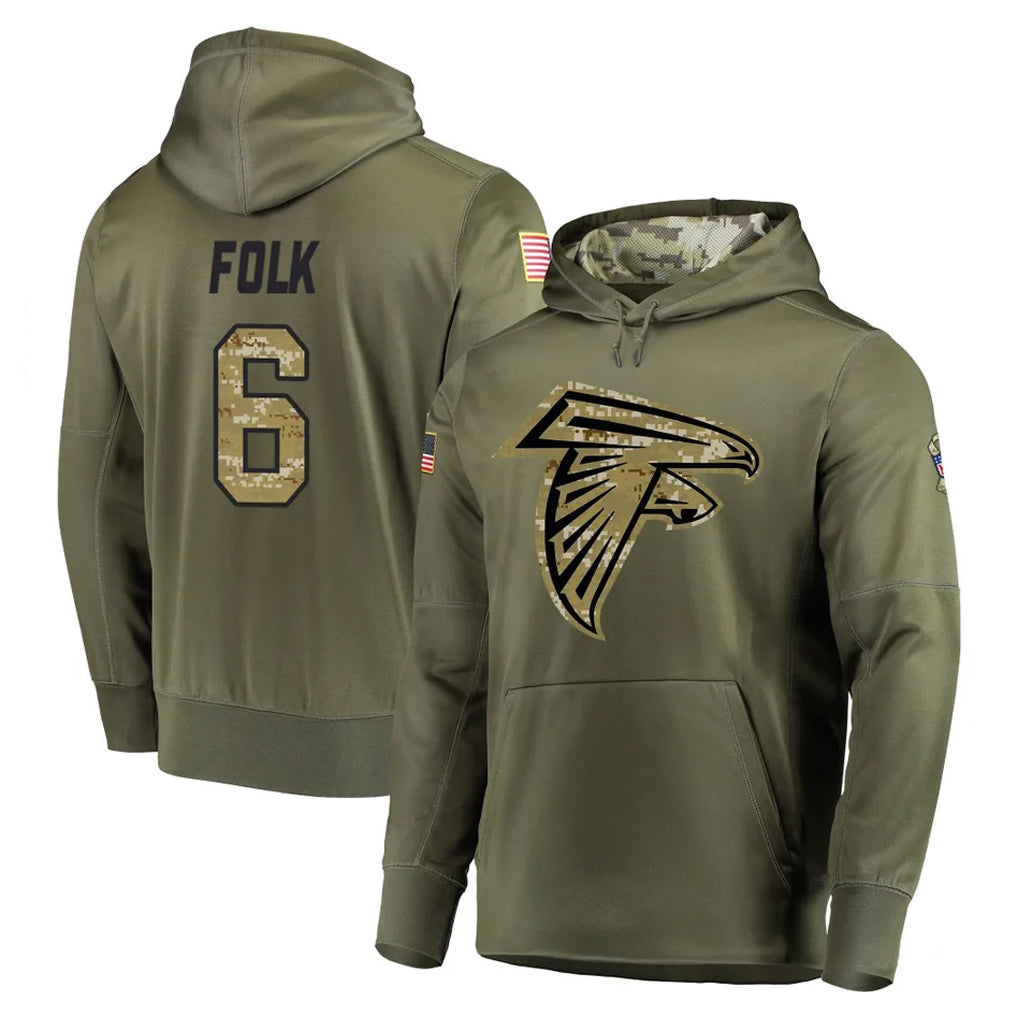 A.Falcons #6 Nick Folk Player Olive Salute to Service Hoodies Kdoa Stitched Jerseys