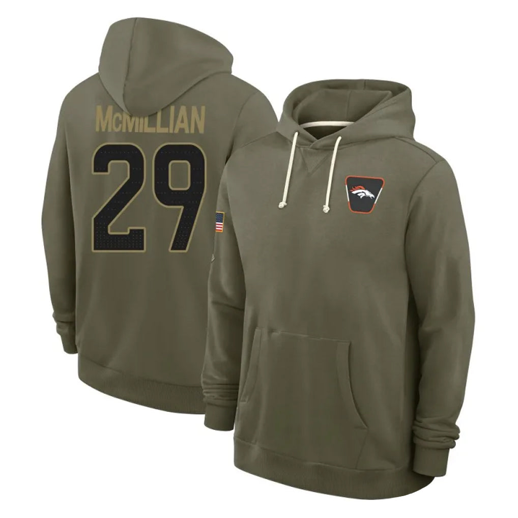 D.Broncos #29 Ja'Quan McMillian Player Olive Salute to Service Pullover Hoodies Limited Kdoa Stitched Jerseys