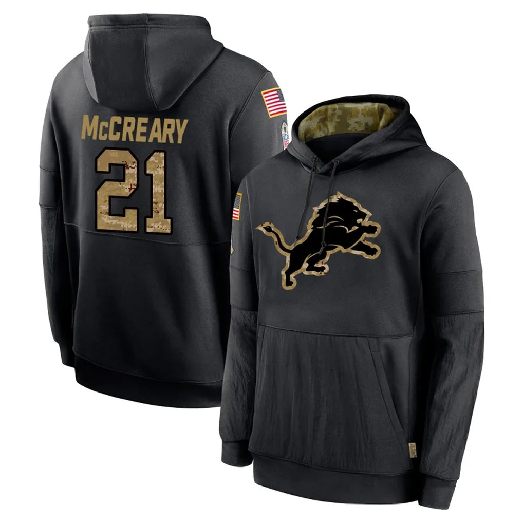 D.Lions #21 Roger McCreary Player Black Salute to Service Hoodies Limited Game Kdoa Stitched Jerseys