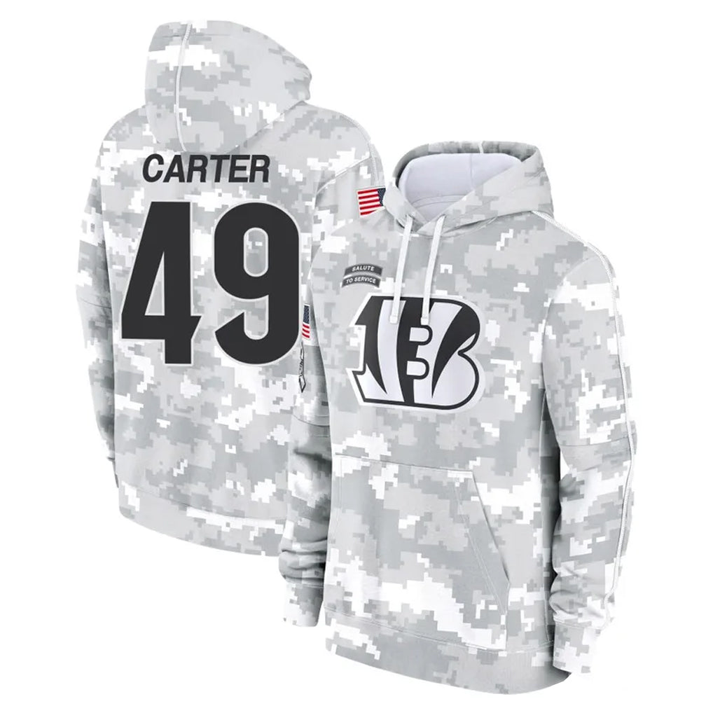C.Bengals #49 Barrett Carter Player Arctic Camo Salute to Service Pullover Hoodie Limited Kdoa Stitched Jerseys