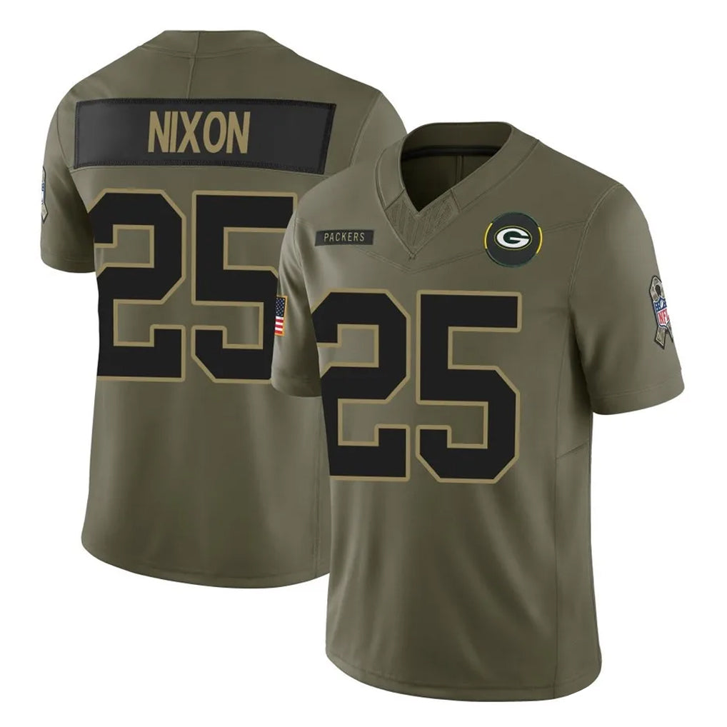 GB.Packers #25 Keisean Nixon Player Olive 2025 Salute To Service Limited Home Game Kdoa Stitched Jerseys