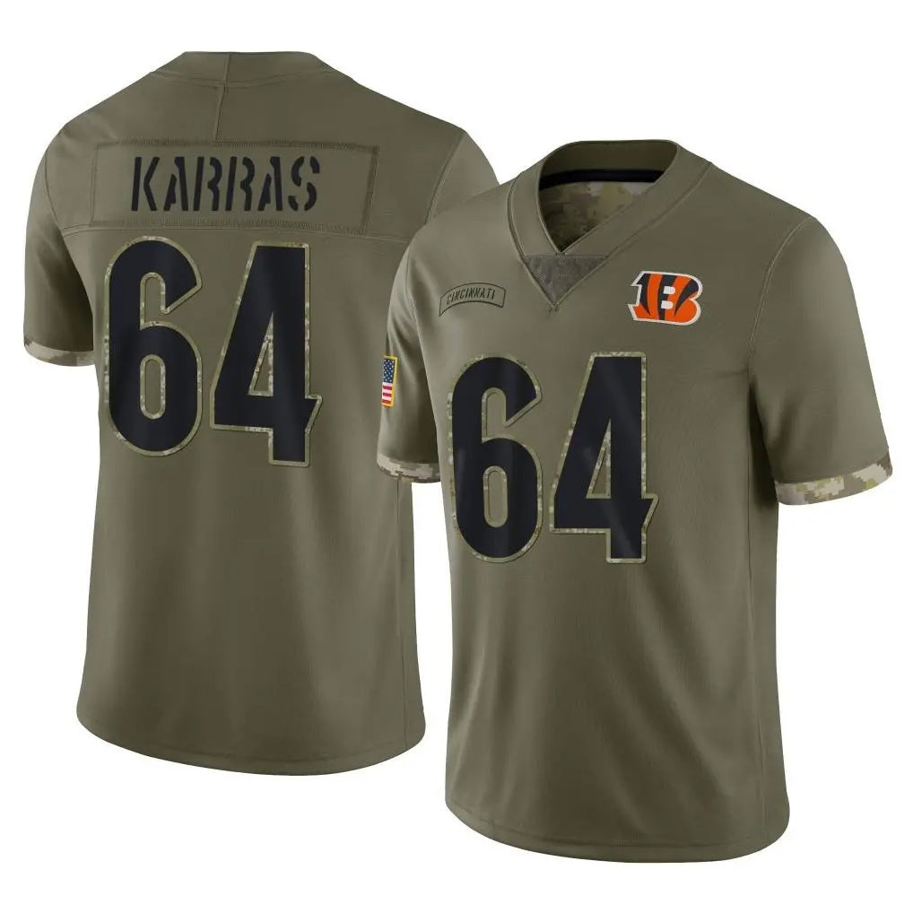 C.Bengals #64 Ted Karras Player Olive Salute to Service Limited Game Kdoa Stitched Jerseys