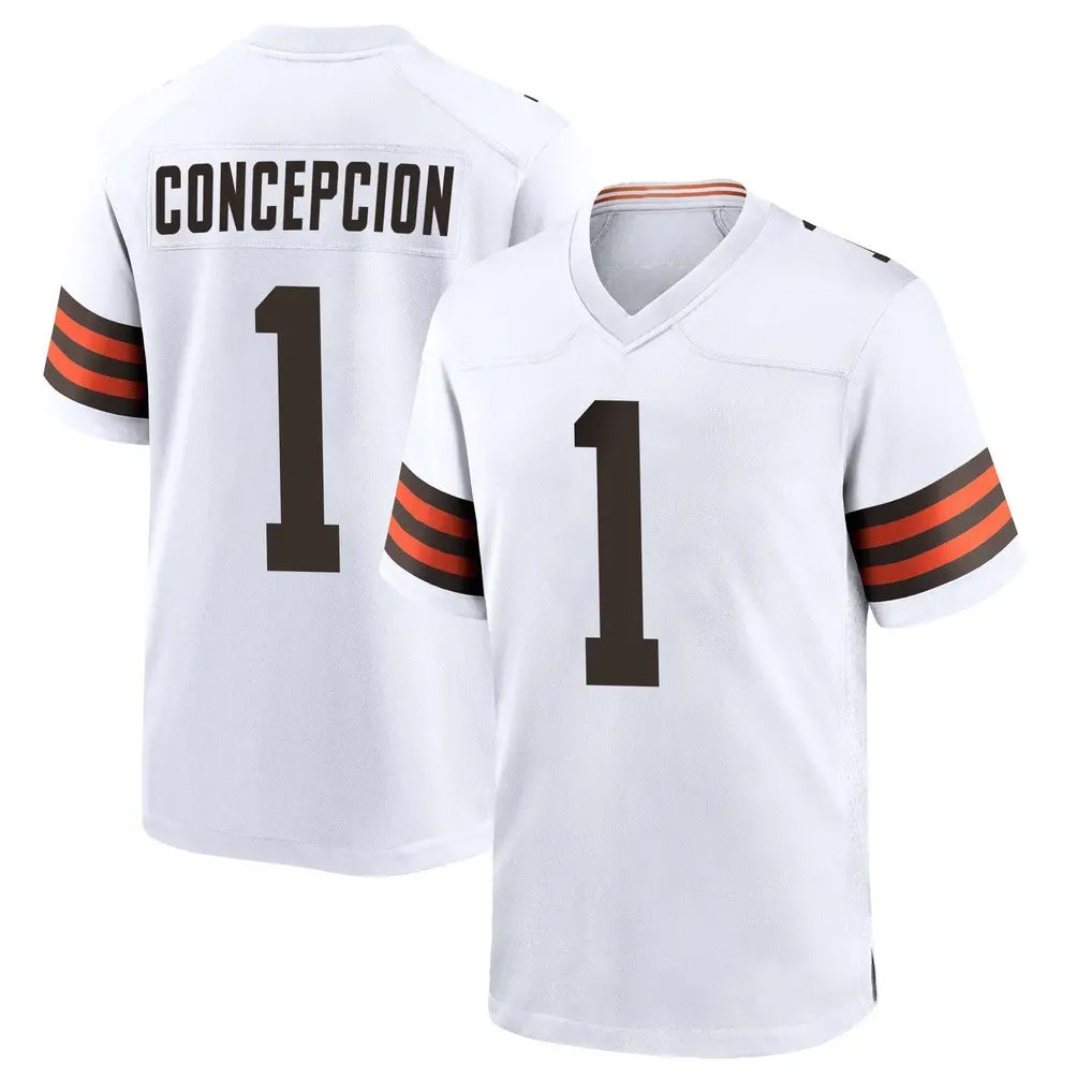 C.Browns #1 KC Concepcion Player White Home Game Kdoa Stitched Jerseys