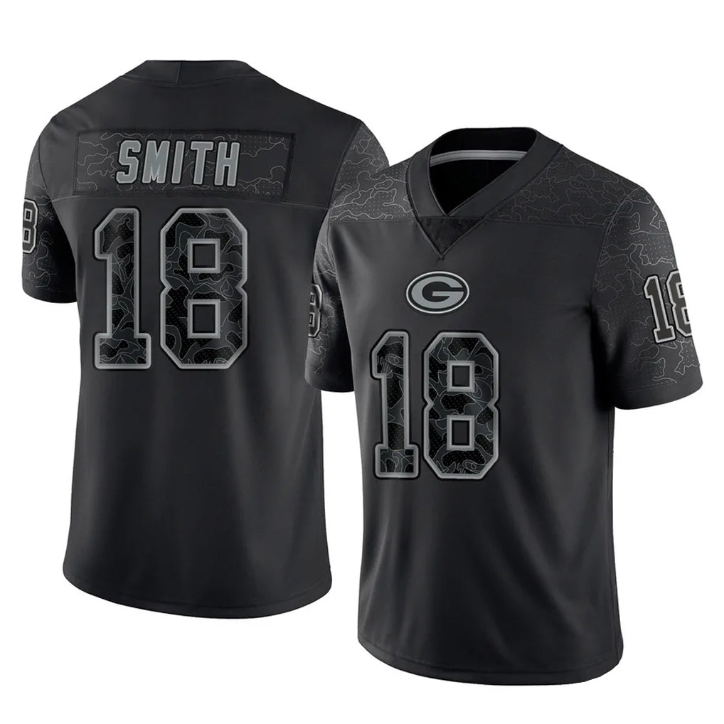GB.Packers #18 Jonnu Smith Player Black Reflective Limited Home Game Kdoa Stitched Jerseys