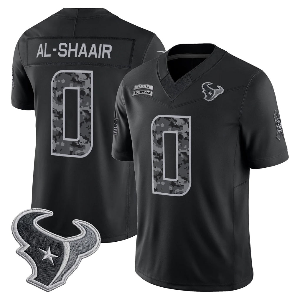 H.Texans #0 Azeez Al-Shaair Player Black Limited 2026 Salute to Service Home Game Kdoa Stitched Jerseys