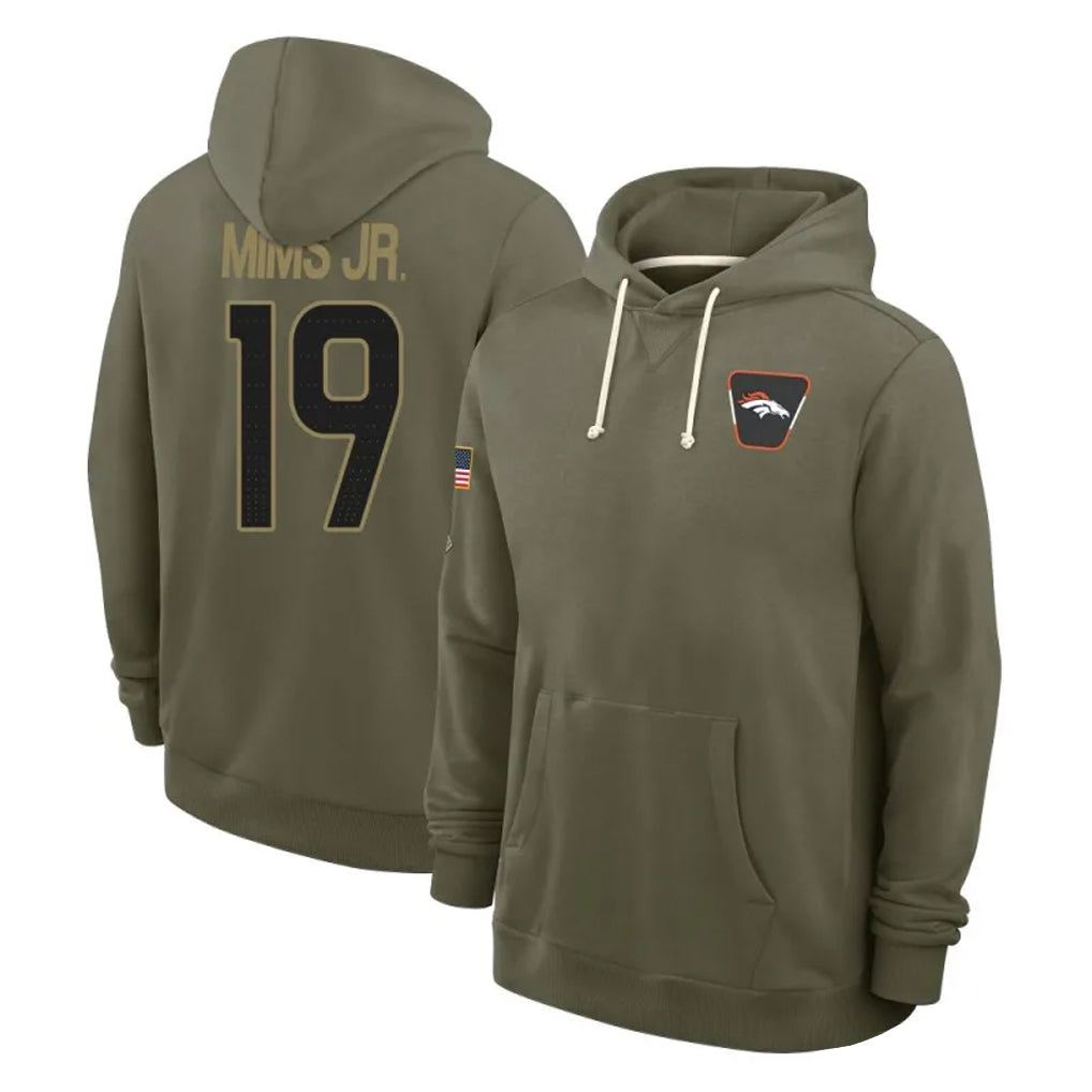 D.Broncos #19 Marvin Mims Jr. Player Olive Salute to Service Pullover Hoodies Limited Kdoa Stitched Jerseys