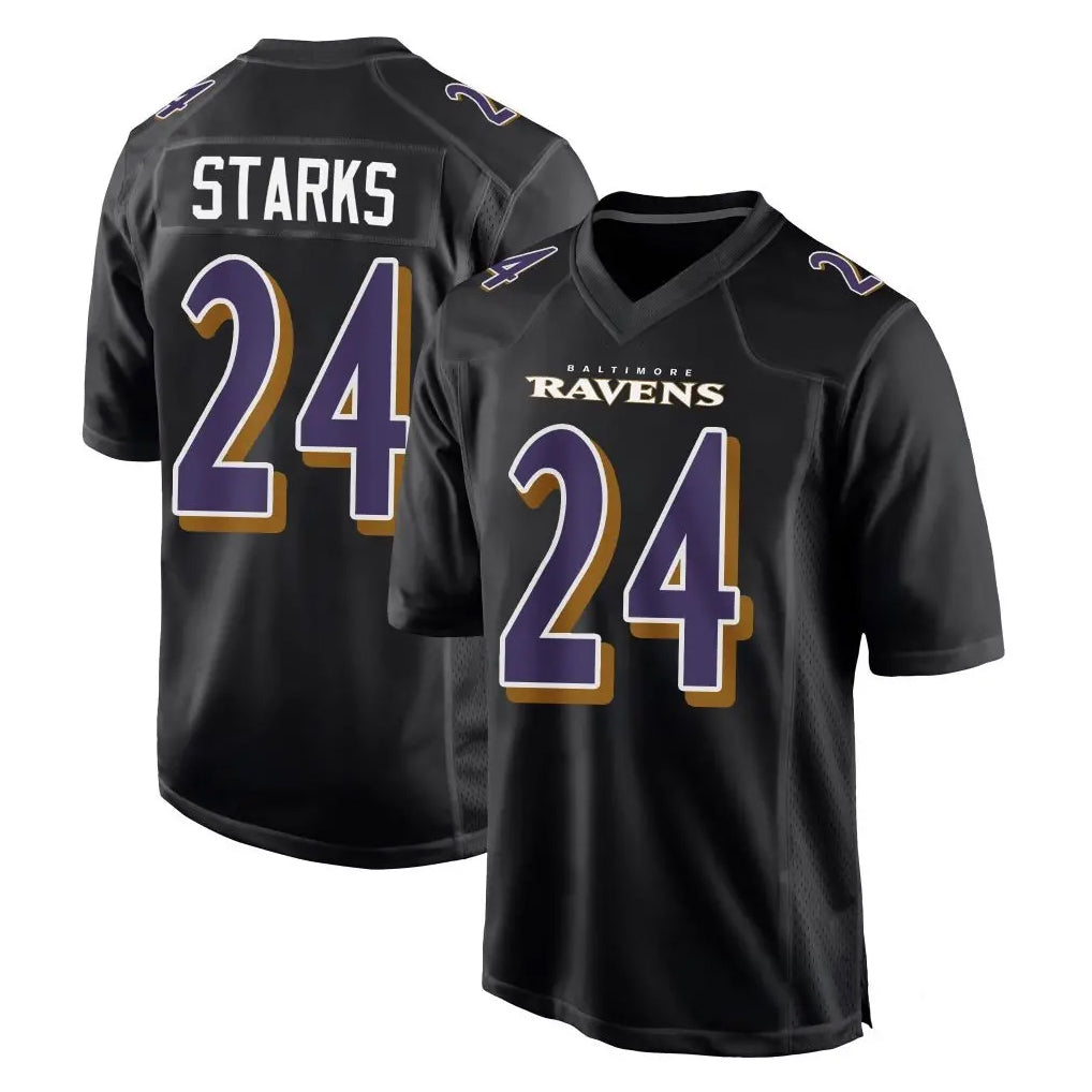 B.Ravens #24 Malaki Starks Player Black Carbon Fashion Home Game Kdoa Stitched Jerseys