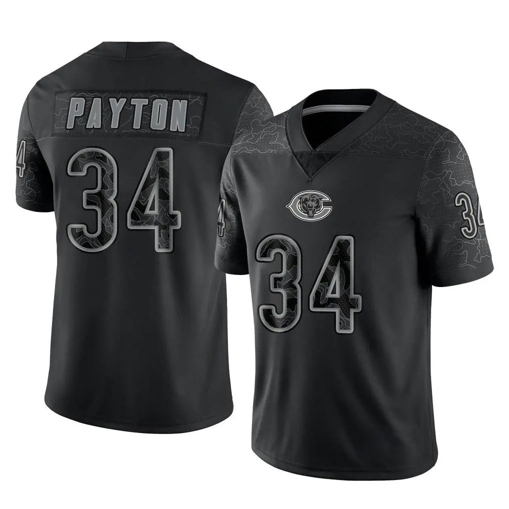 C.Bears #34 Walter Payton Player Black REFLECTIVE Limited Game Kdoa Stitched Jerseys
