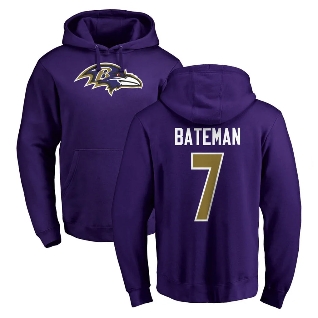 B.Ravens #7 Rashod Bateman Player Purple Salute to Service Pullover Hoodie Kdoa Stitched Jerseys