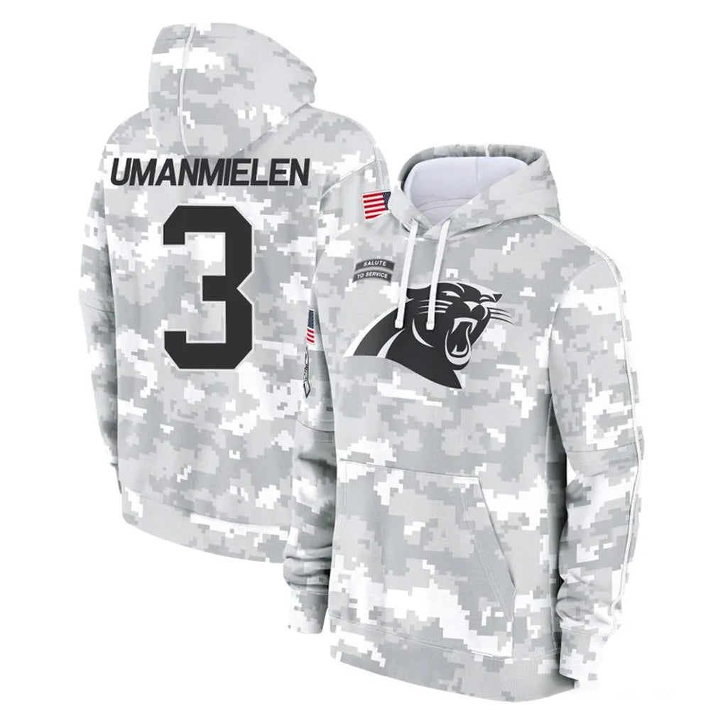 C.Panthers #3 Princely Umanmielen Player Arctic Camo Salute to Service Pullover Hoodies Limited Game Kdoa Stitched Jerseys