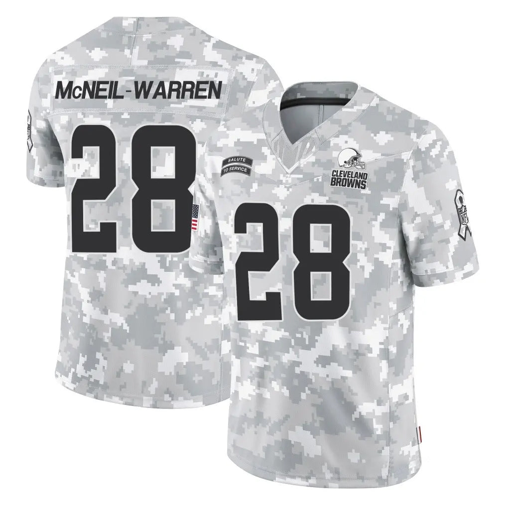 C.Browns #28 Emmanuel McNeil-Warren Player Arctic Camo Salute to Service Limited Home Game Kdoa Stitched Jerseys