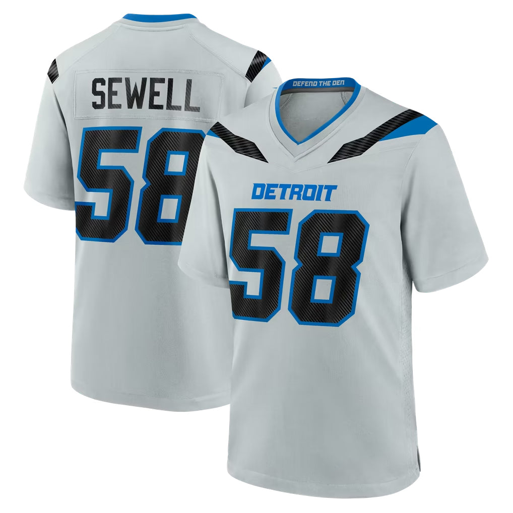 D.Lions #58 Penei Sewell Player Silver 2026 Rivalries Collection Home Game Kdoa Stitched Jerseys