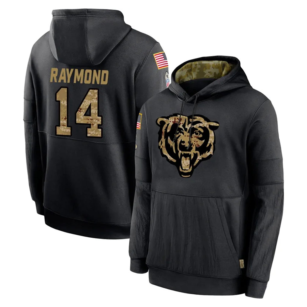 C.Bears #14 Kalif Raymond Player Black Salute to Service Pullover Hoodies Limited Kdoa Stitched Jerseys