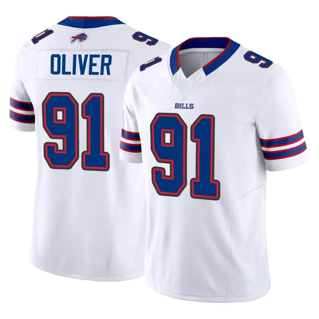 B.Bills #91 Ed Oliver Player White Vapor F.U.S.E. Jersey Limited Home Game Kdoa Stitched Jerseys