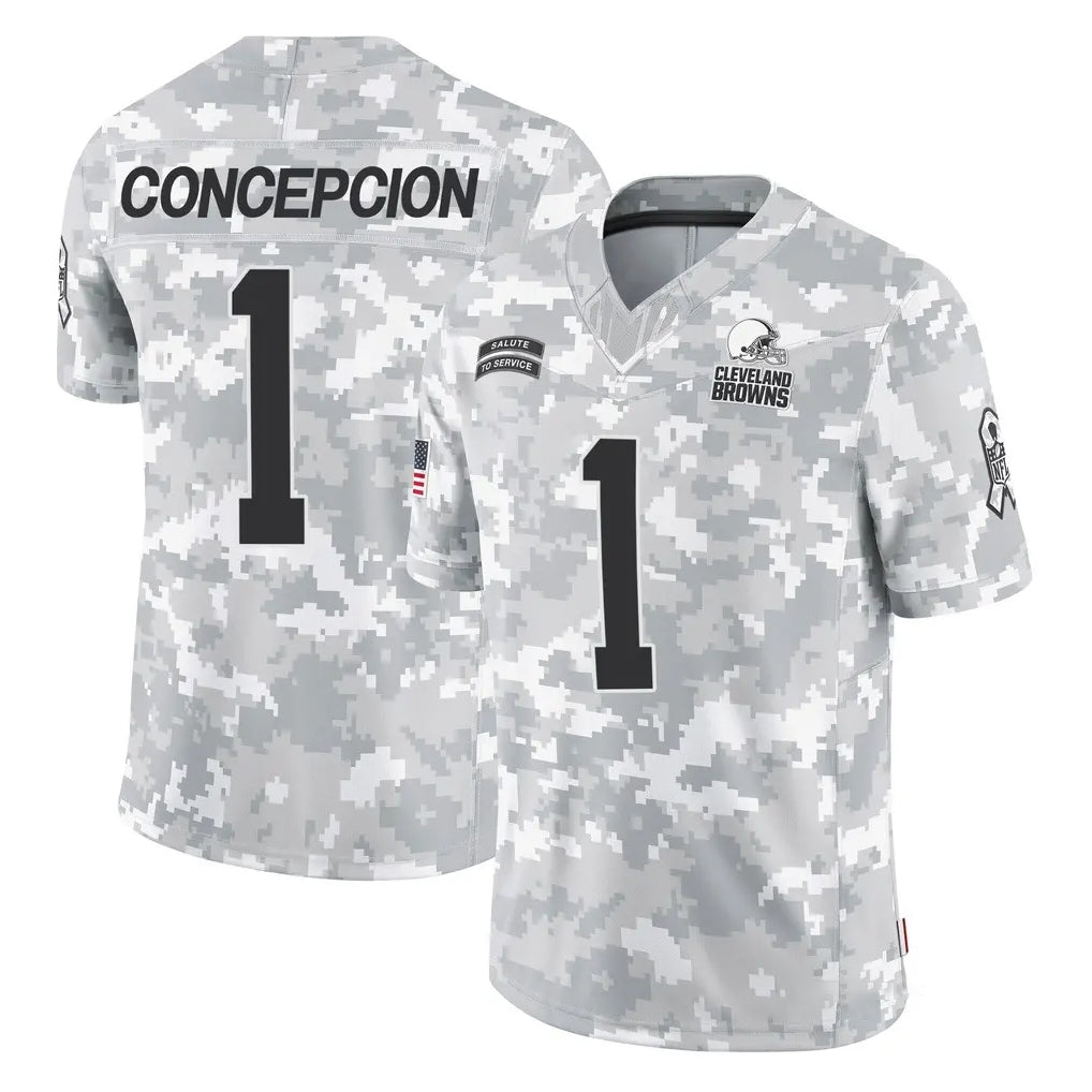 C.Browns #1 KC Concepcion Player Arctic Camo Salute to Service Limited Home Game Kdoa Stitched Jerseys