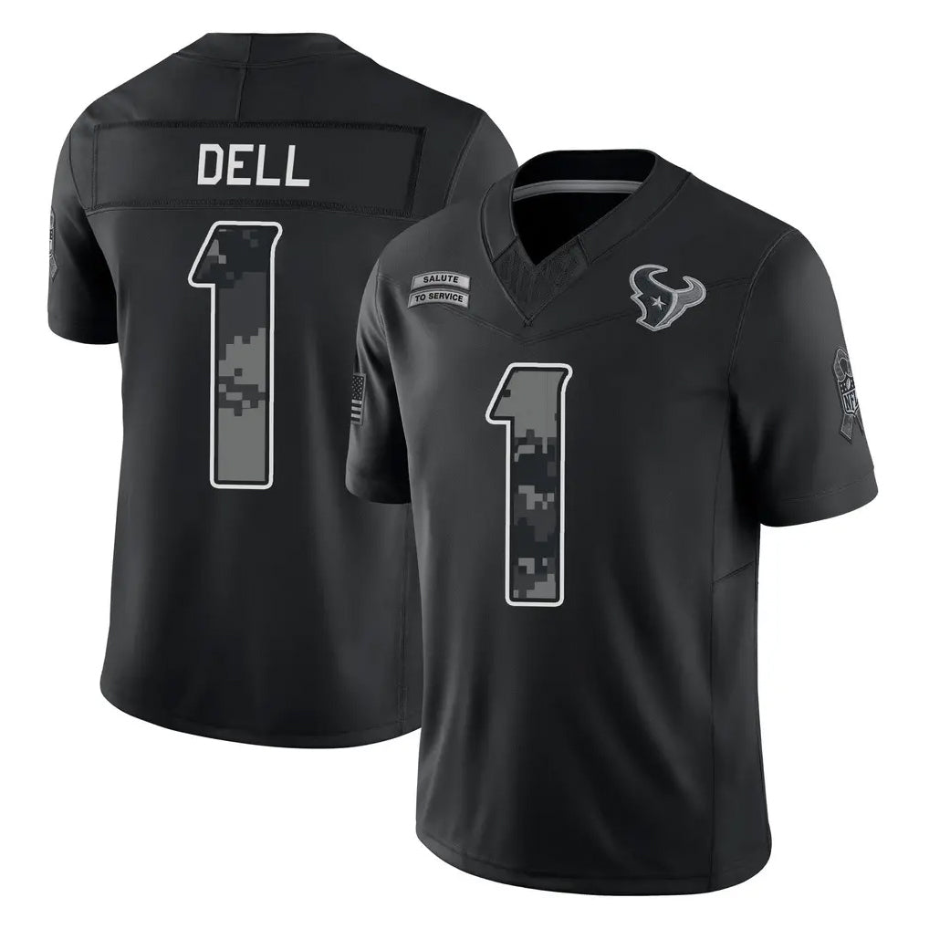 H.Texans #1 Tank Dell Player Black Limited 2026 Salute to Service Home Game Kdoa Stitched Jerseys