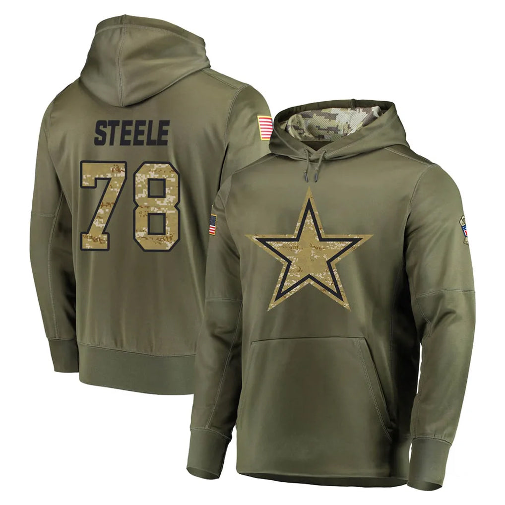 D.Cowboys #78 Terence Steele Player Olive Salute to Service Pullover Hoodies Home Game Xdoa Stitched Jerseys