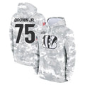 C.Bengals #75 Orlando Brown Jr. Player Arctic Camo Salute to Service Pullover Hoodie Limited Kdoa Stitched Jerseys