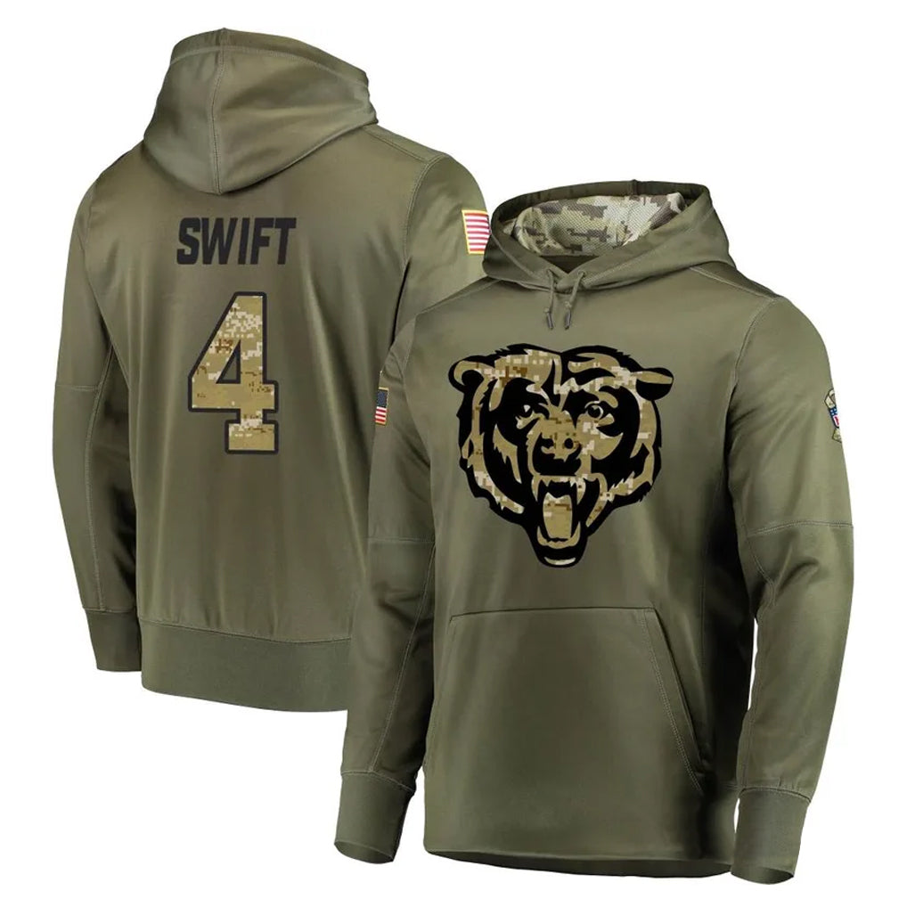 C.Bears #4 D'Andre Swift Player Olive Salute to Service Pullover Hoodies Home Game Kdoa Stitched Jerseys