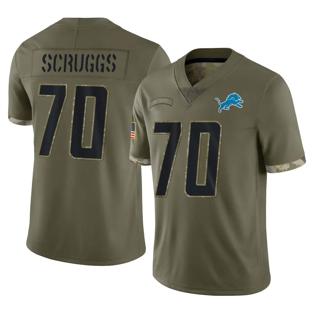D.Lions #70 Juice Scruggs Player Olive Salute To Service Limited Kdoa Stitched Jerseys