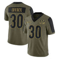 C.Bengals #30 Chase Brown Player Olive Salute to Service Game Kdoa Stitched Jerseys