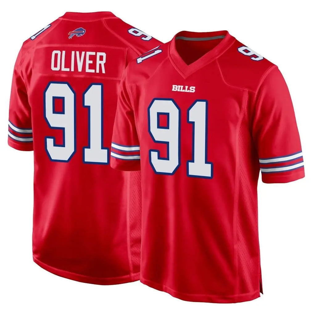 B.Bills #91 Ed Oliver Player Red Home Game Kdoa Stitched Jerseys