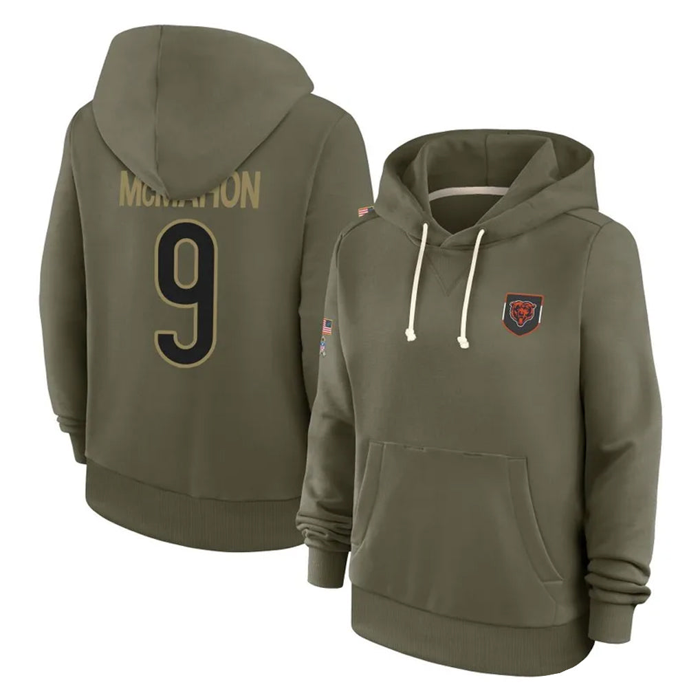 C.Bears #9 Jim McMahon Player Olive Salute to Service Pullover Hoodies Limited Kdoa Stitched Jerseys