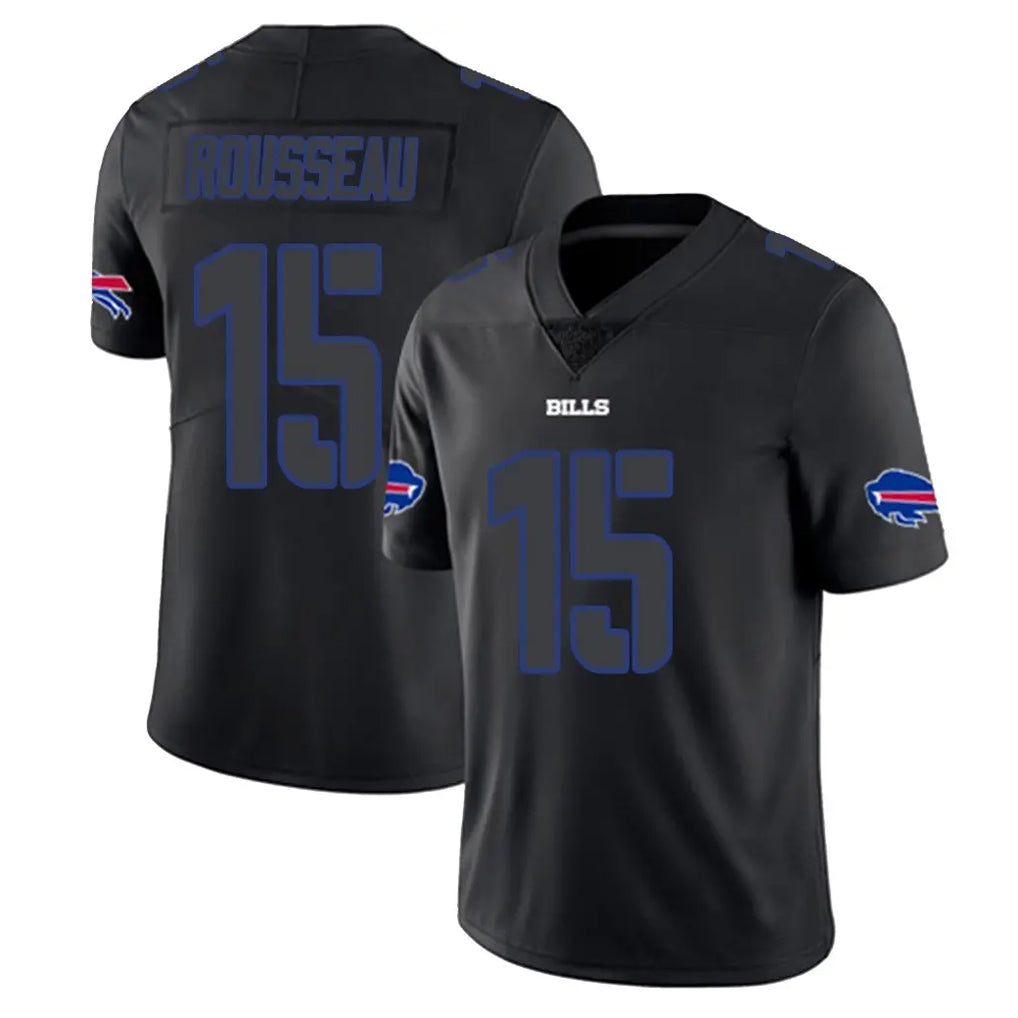 B.Bills #15 Greg Rousseau Player Black Impact Limited Home Game Kdoa Stitched Jerseys