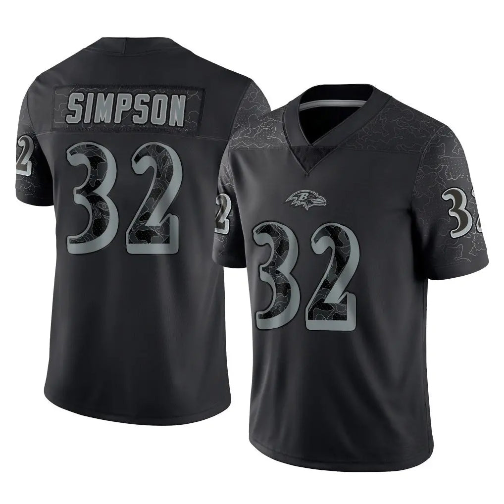 B.Ravens #32 Trenton Simpson Player Black REFLECTIVE Limited Kdoa Stitched Jerseys