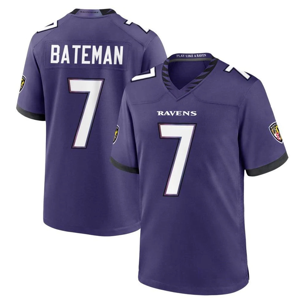 B.Ravens #7 Rashod Bateman Player Purple Limited Home Game Kdoa Stitched Jerseys