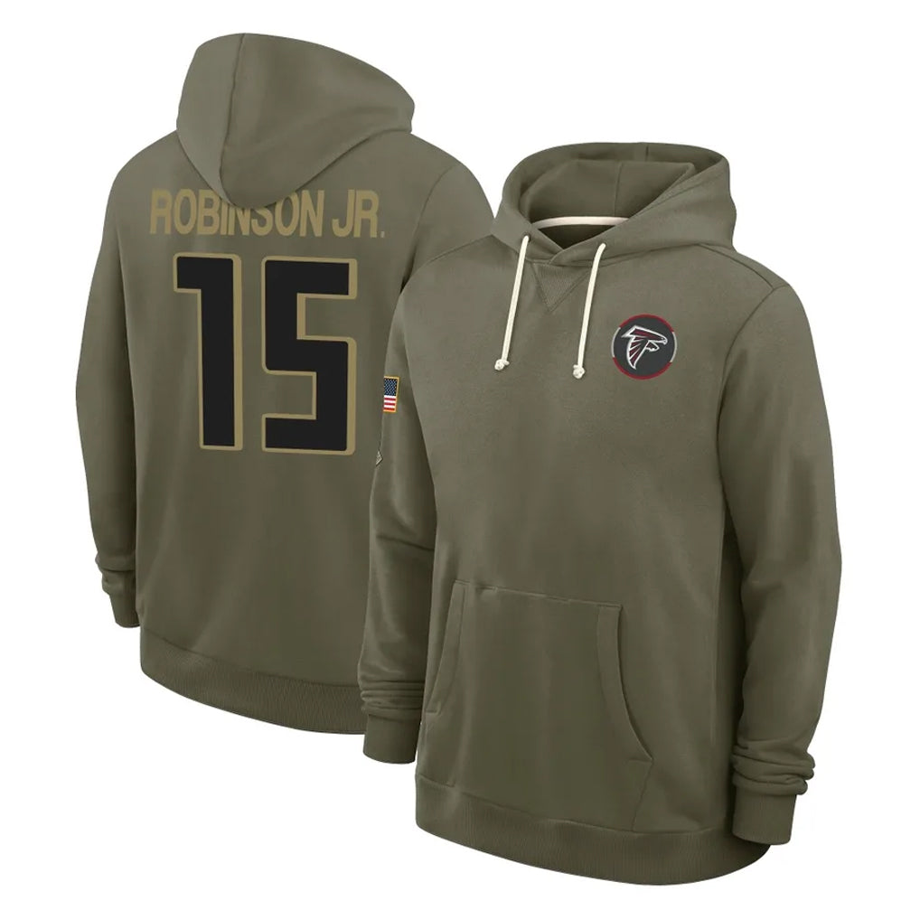 A.Falcons #15 Brian Robinson Player Olive 2025 Salute to Service Hoodies Kdoa Stitched Jerseys