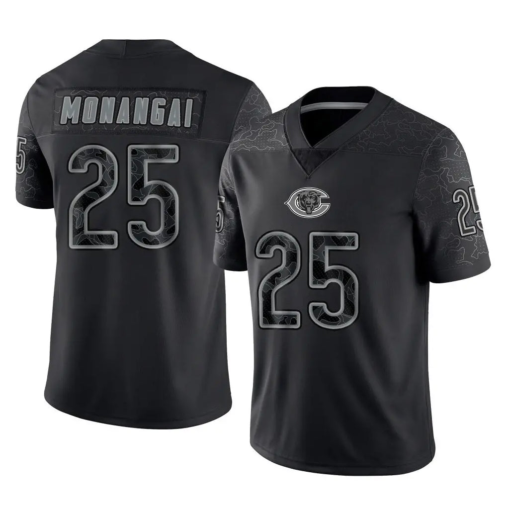 C.Bears #25 Kyle Monangai Player Black REFLECTIVE Limited Game Kdoa Stitched Jerseys