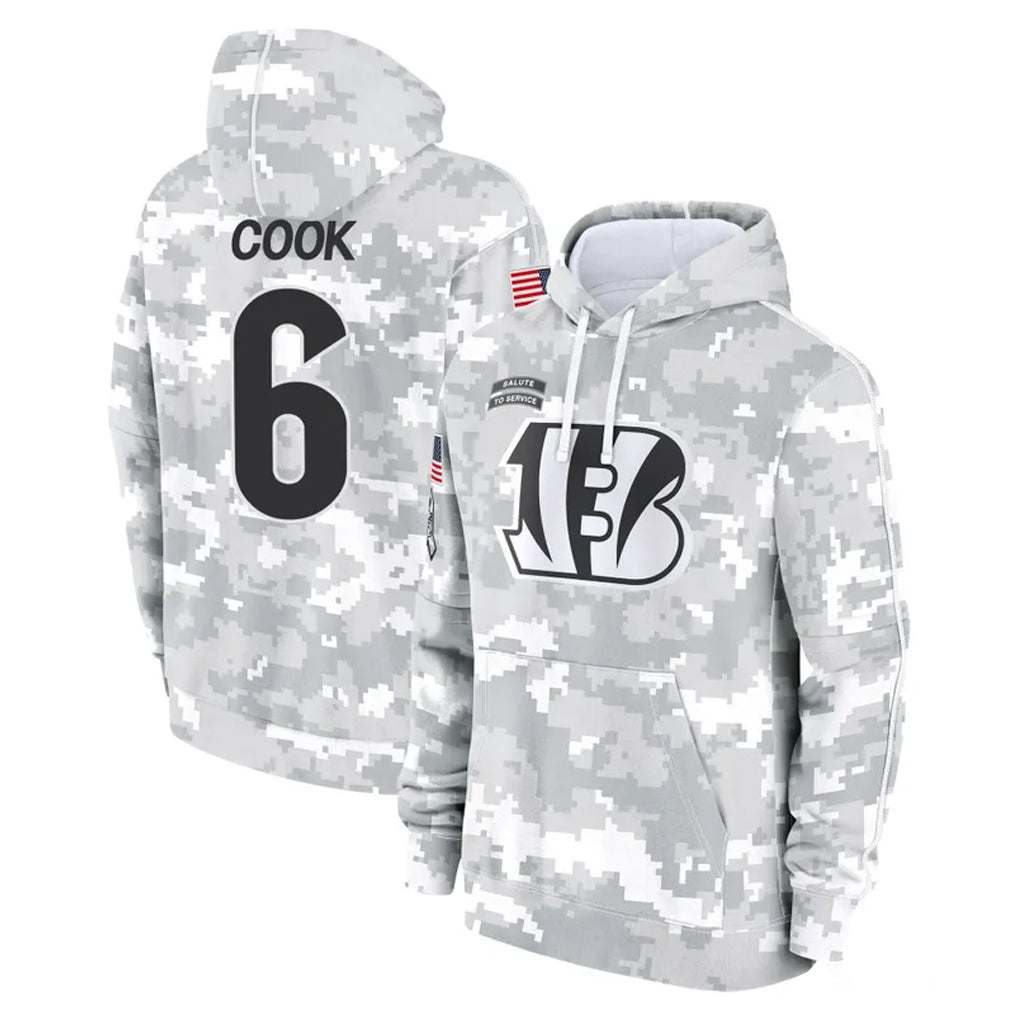 C.Bengals #6 Brian Cook Player Arctic Camo Salute to Service Pullover Hoodie Limited Kdoa Stitched Jerseys