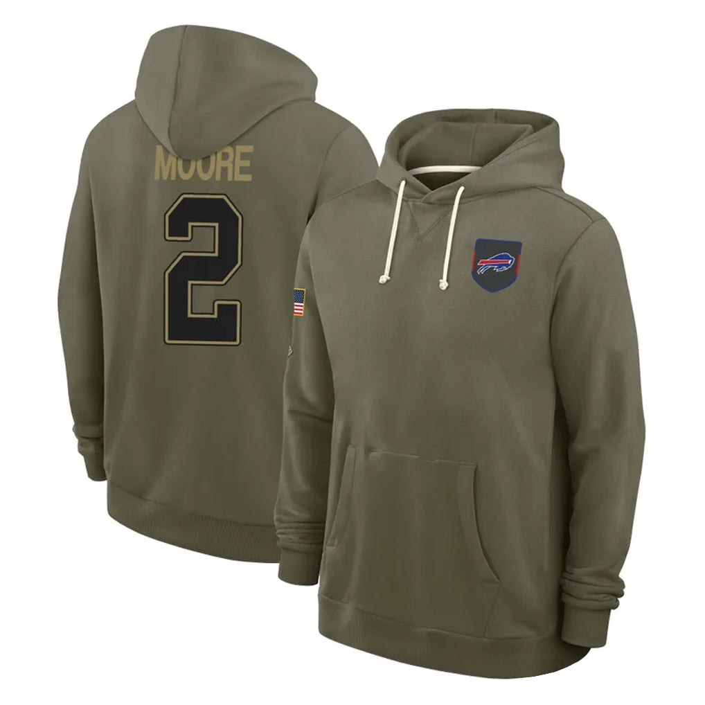 B.Bills #2 DJ Moore Player Olive 2025 Salute to Service Hoodies Kdoa Stitched Jerseys