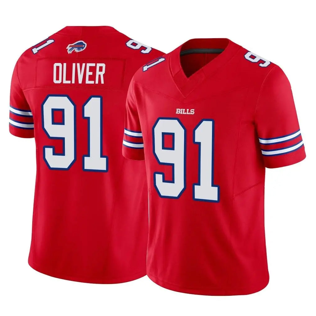 B.Bills #91 Ed Oliver Player Red Vapor F.U.S.E. Jersey Limited Home Game Kdoa Stitched Jerseys
