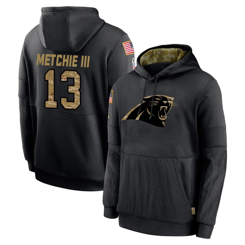 C.Panthers #13 John Metchie III Player Black Salute to Service Pullover Hoodies Limited Game Kdoa Stitched Jerseys