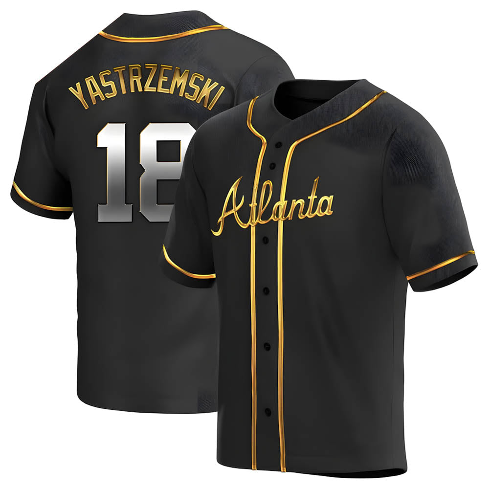 Kdoa A.Braves #18 Mike Yastrzemski player Gold Replica Black en Alternate Stitched Jerseys