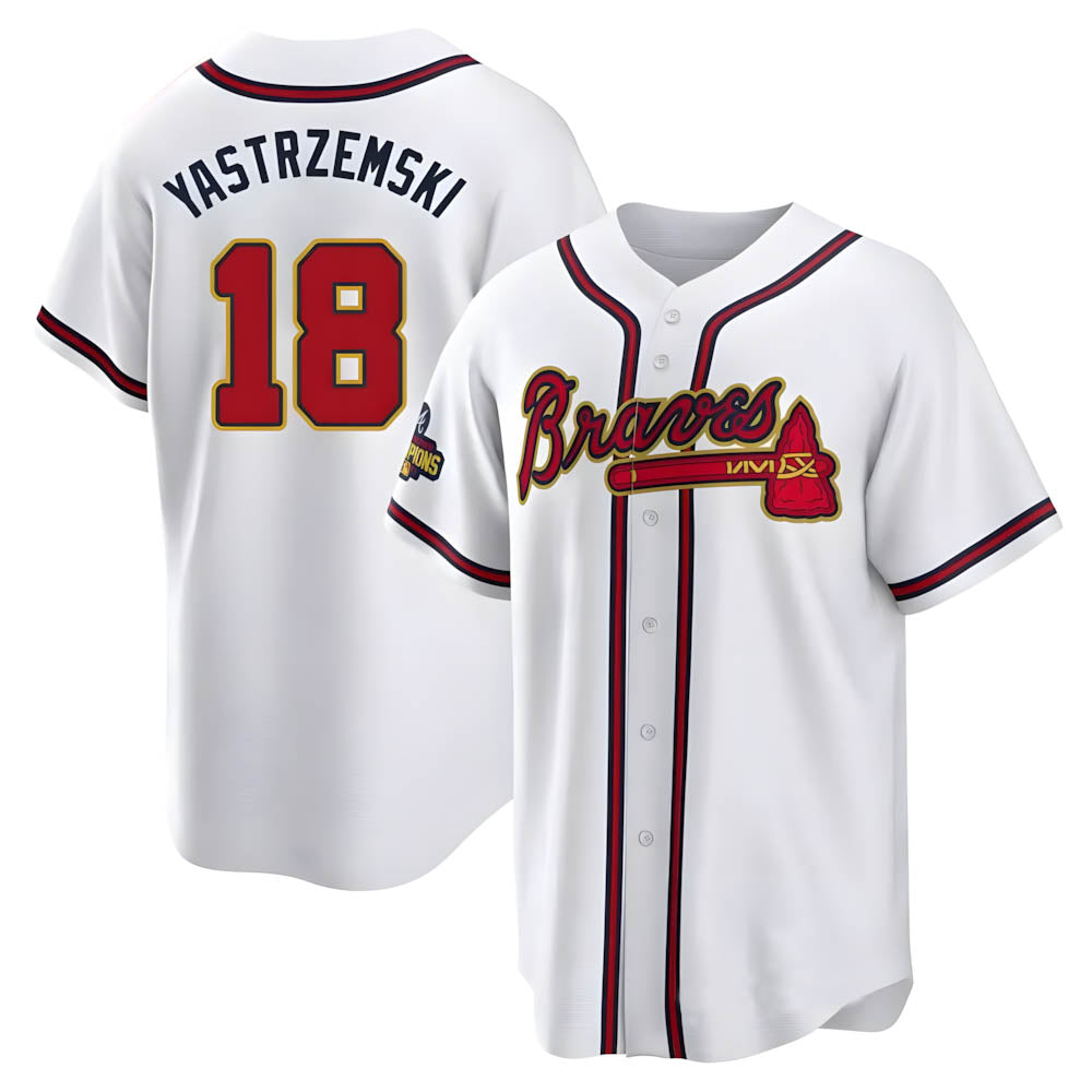 Kdoa A.Braves #18 Mike Yastrzemski player Gold Replica White Program Stitched Jerseys
