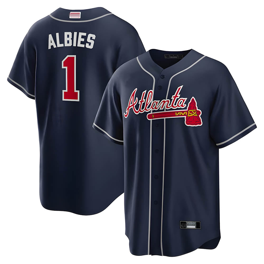 Kdoa A.Braves #1 Ozzie Albies Player Navy Alternate Stitched Jerseys