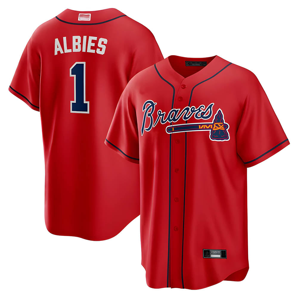 Kdoa A.Braves #1 Ozzie Albies Player Red Alternate Stitched Jerseys